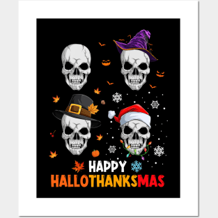 Skull Costume Halloween Thanksgiving Christmas Happy Hallothanksmas Posters and Art